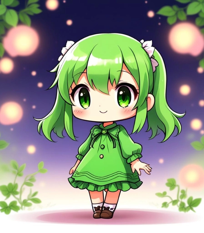 hình ảnh chibi nữ cute màu xanh lá