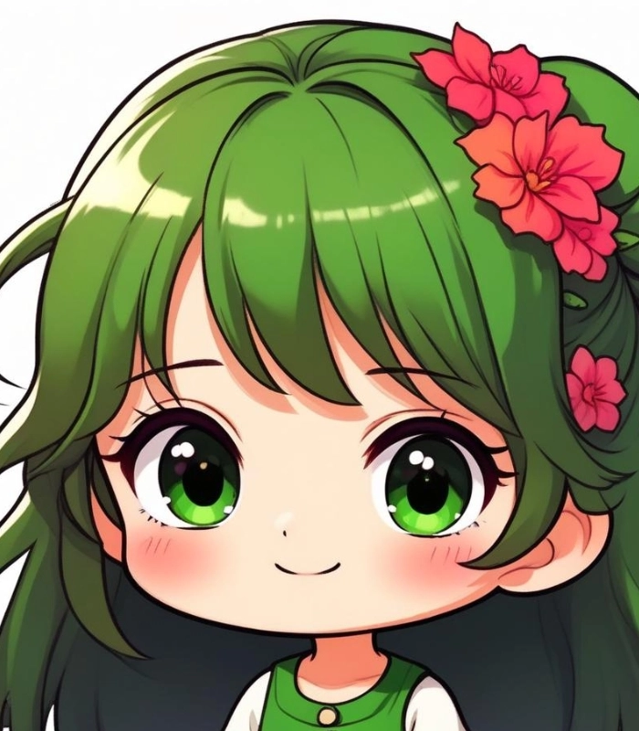 hình ảnh chibi nữ dễ thương màu xanh lá