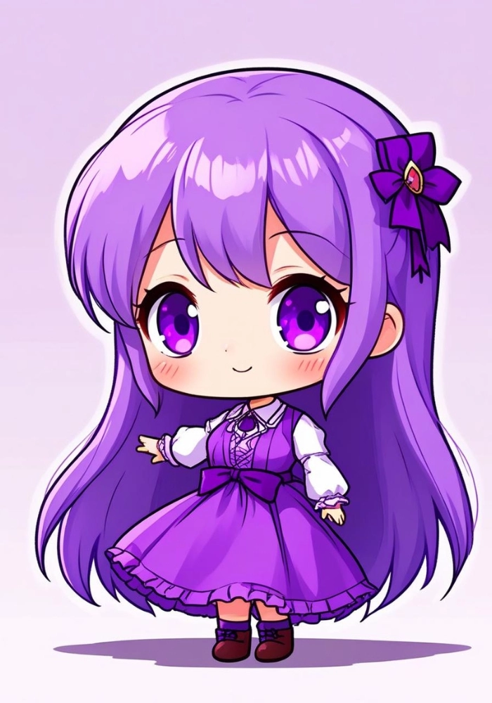 hình ảnh chibi nữ dễ thương trong bộ đồ tím
