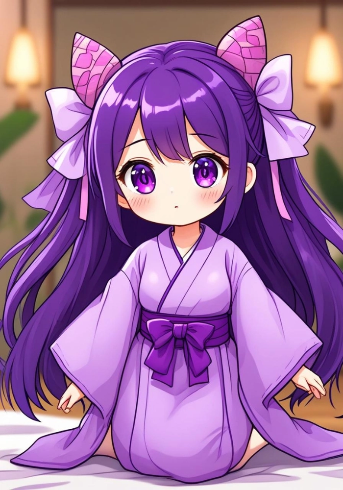 hình ảnh chibi nữ dễ thương với vay tím