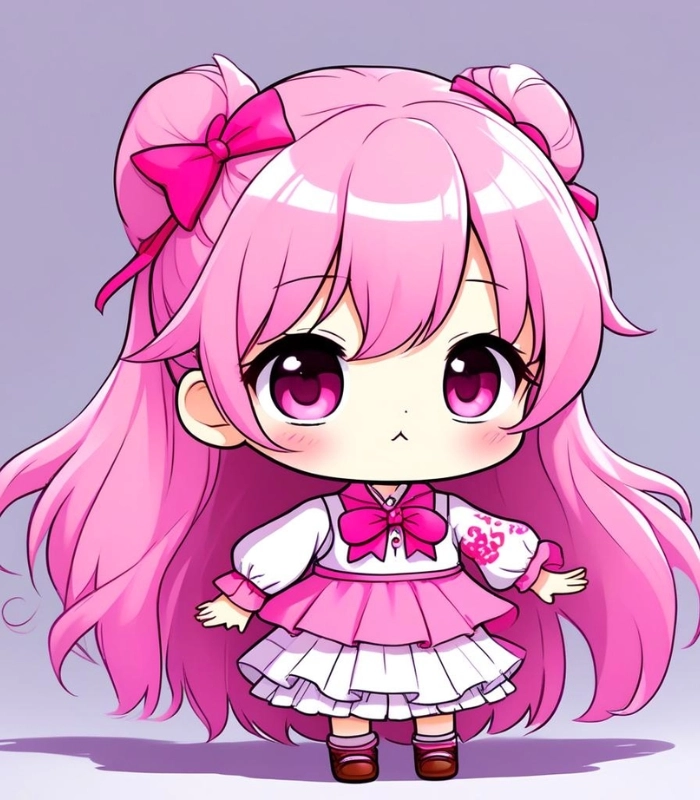 hình ảnh chibi nữ hồng tạo dáng dễ thương