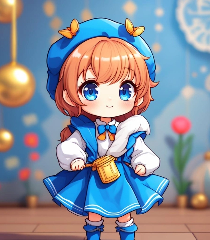 hình ảnh chibi nữ màu xanh dương cute