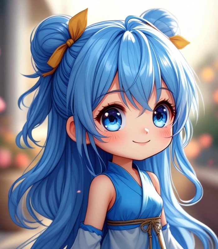 hình ảnh chibi nữ màu xanh dương đáng yêu