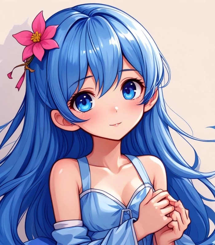 hình ảnh chibi nữ màu xanh dương dịu dàng