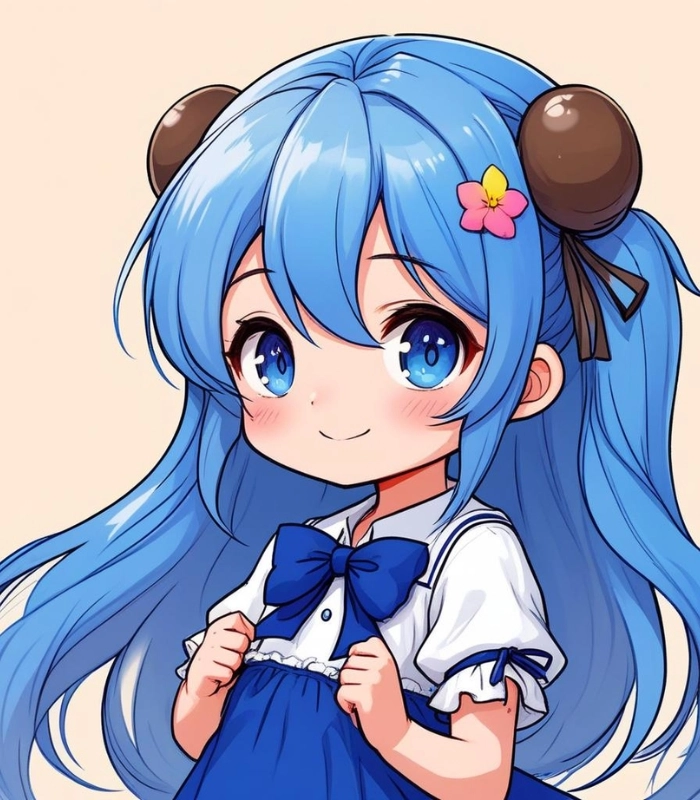 hình ảnh chibi nữ màu xanh dương tạo dáng dễ thương