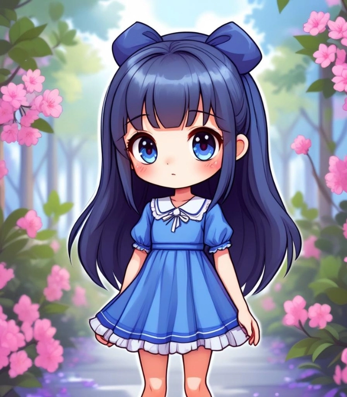 hình ảnh chibi nữ màu xanh dương