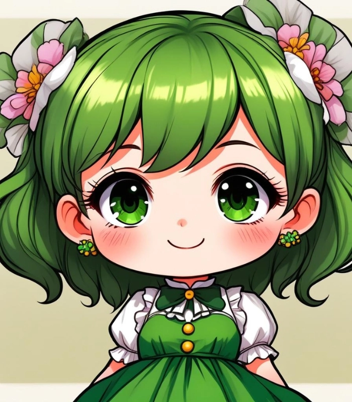 hình ảnh chibi nữ màu xanh lá cây