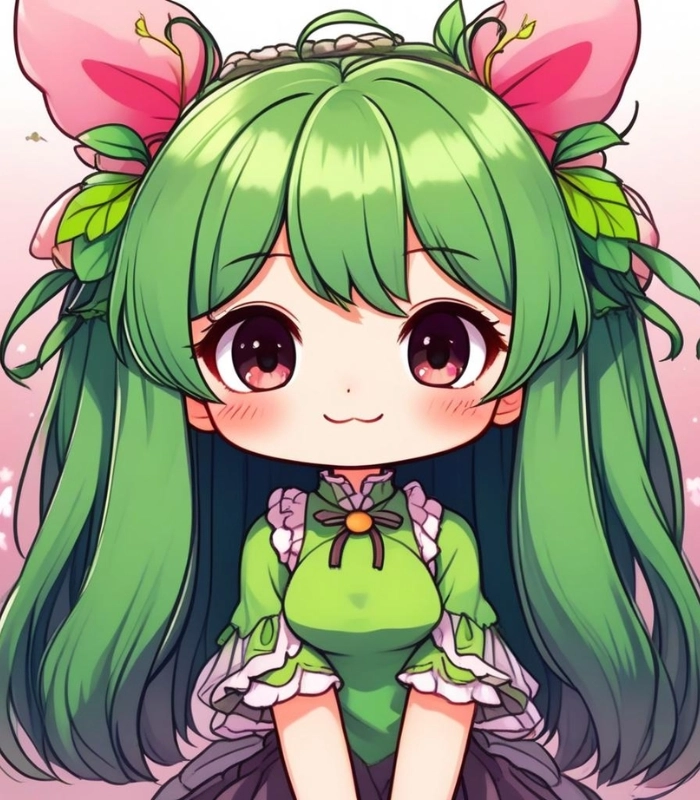 hình ảnh chibi nữ màu xanh lá cute