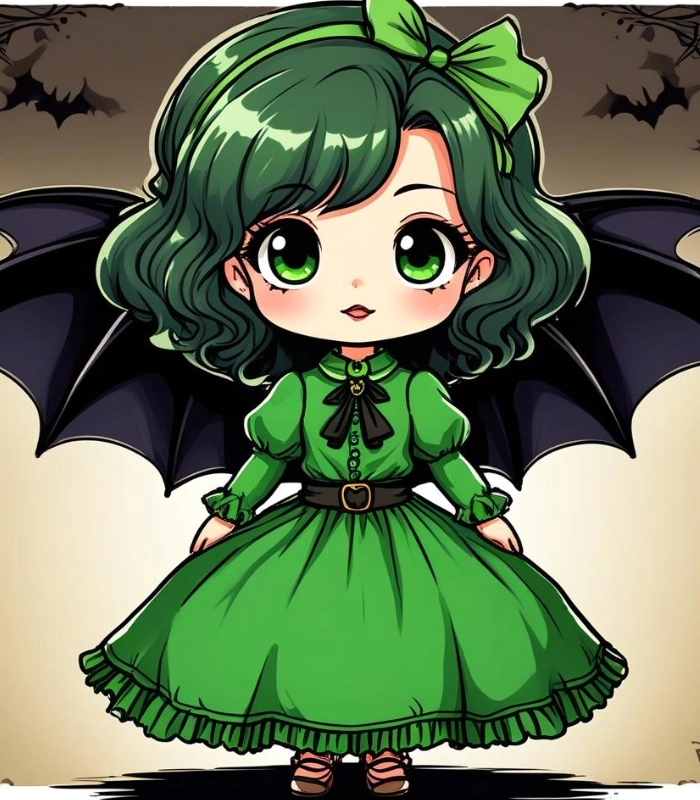 hình ảnh chibi nữ màu xanh lá đáng yêu