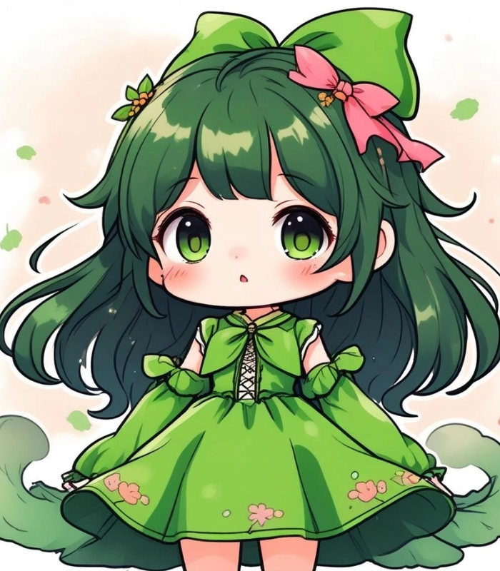 hình ảnh chibi nữ màu xanh lá dễ thương
