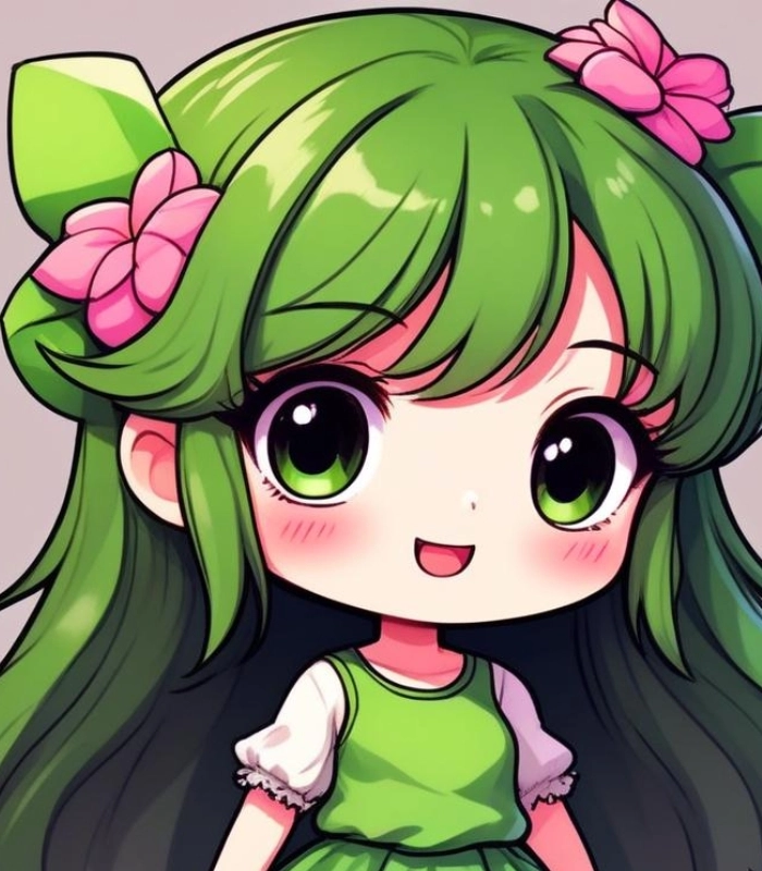 hình ảnh chibi nữ màu xanh lá siêu cute