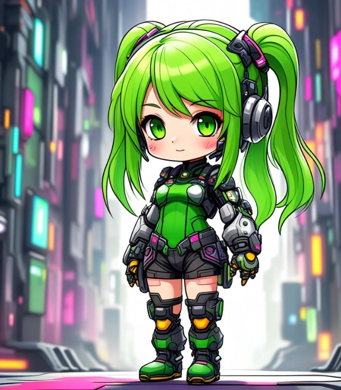 hình ảnh chibi nữ màu xanh lá