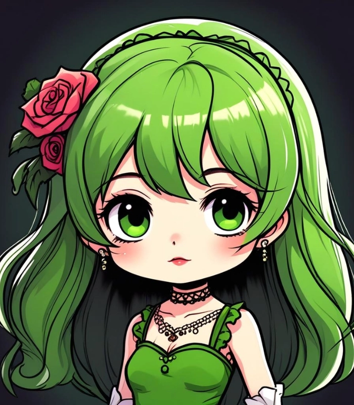 hình ảnh chibi nữ màu xanh xinh đẹp