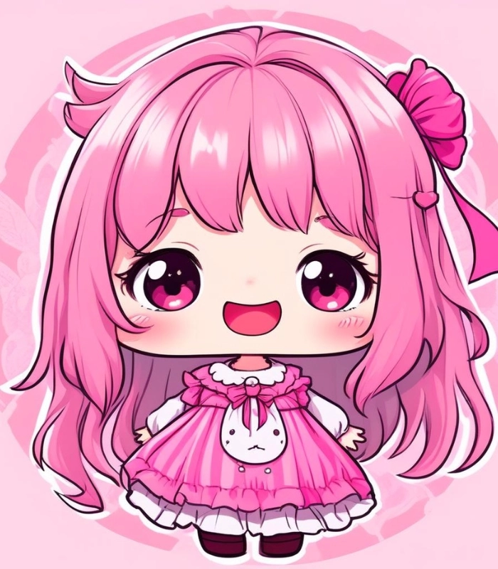 hình ảnh chibi nữ với phụ kiện hồng