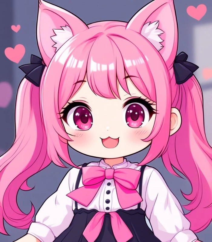 hình ảnh chibi nữ với trang phục hồng