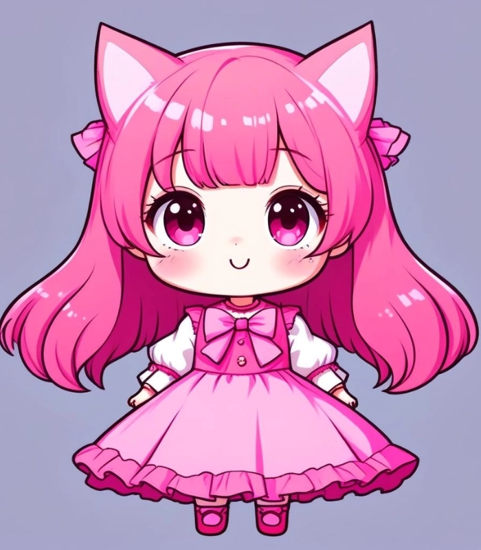 hình ảnh chibi trong bộ đồ hồng