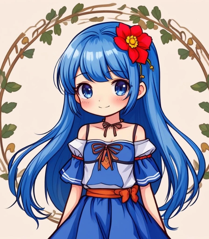 hình ảnh chibi với áo xanh dương
