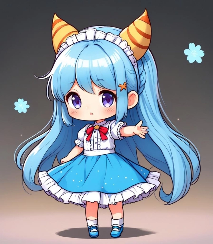 hình ảnh chibi với tóc xanh dương