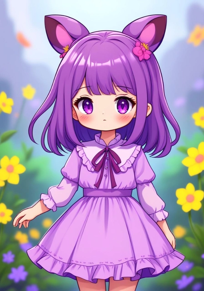 hình ảnh nữ chibi cute màu tím dịu dàng
