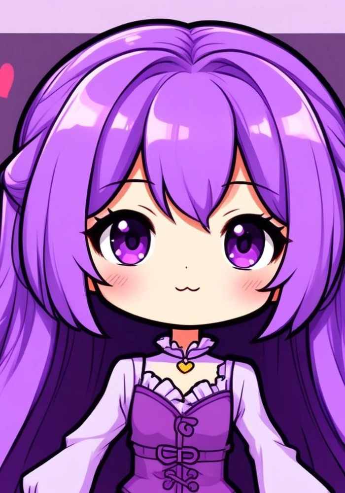 hình ảnh nữ chibi cute màu tím mắt long lanh