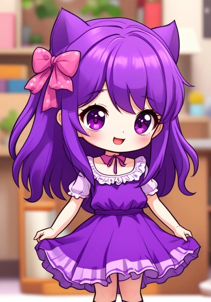 hình ảnh nữ chibi cute màu tím nhẹ nhành