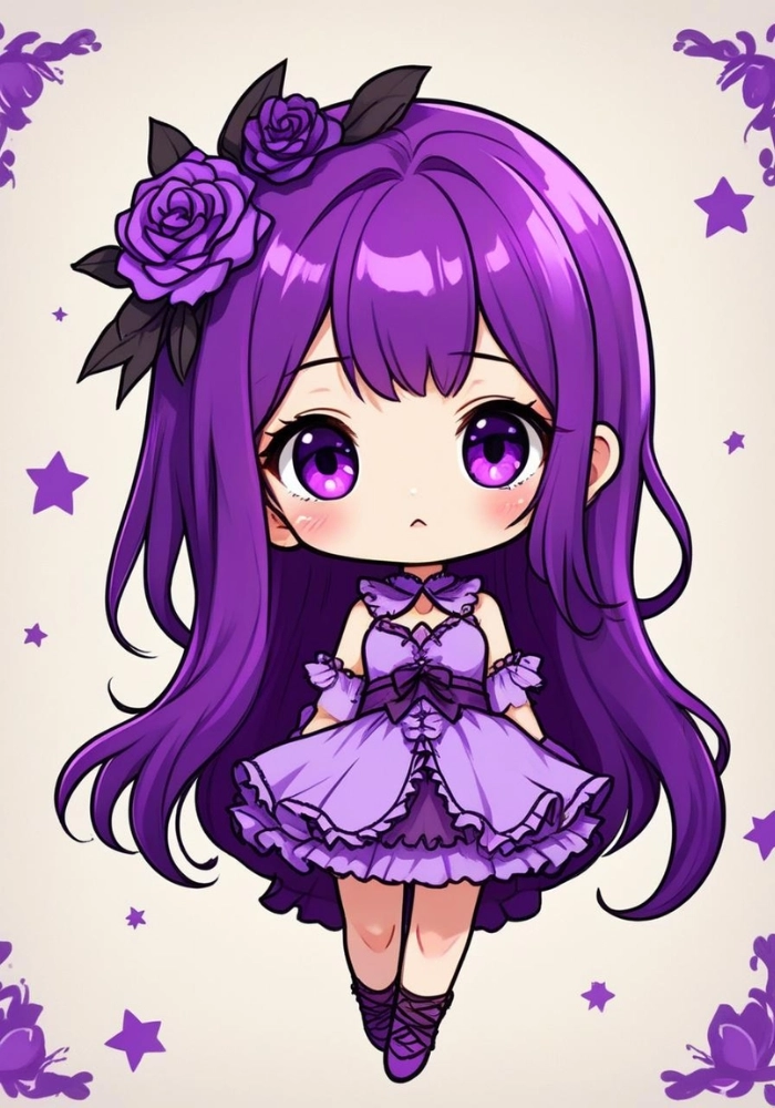 hình ảnh nữ chibi cute màu tím