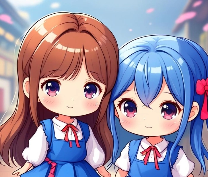 hình ảnh nữ chibi cute màu xanh dương