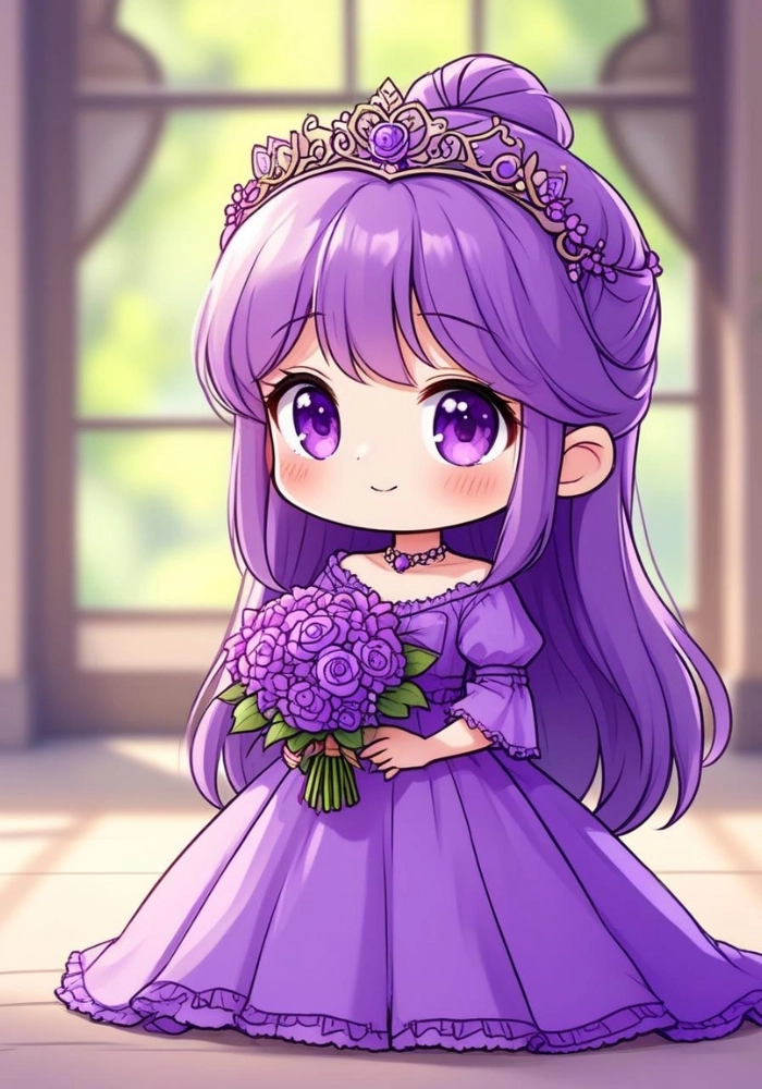 hình ảnh nữ chibi màu tím dễ thương nhất