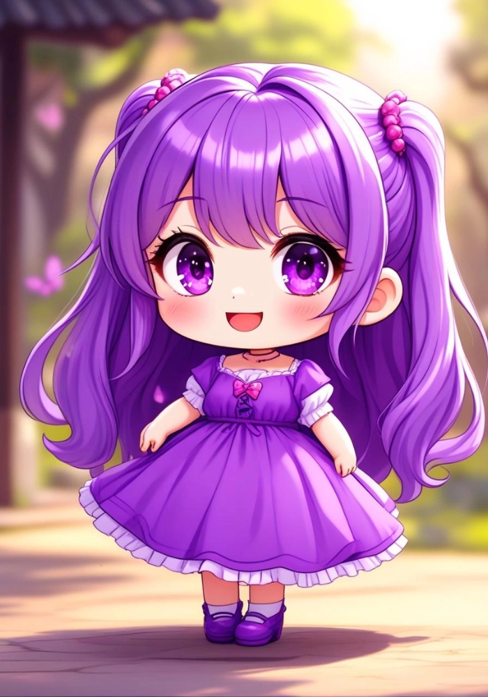 hình ảnh nữ chibi màu tím dễ thương