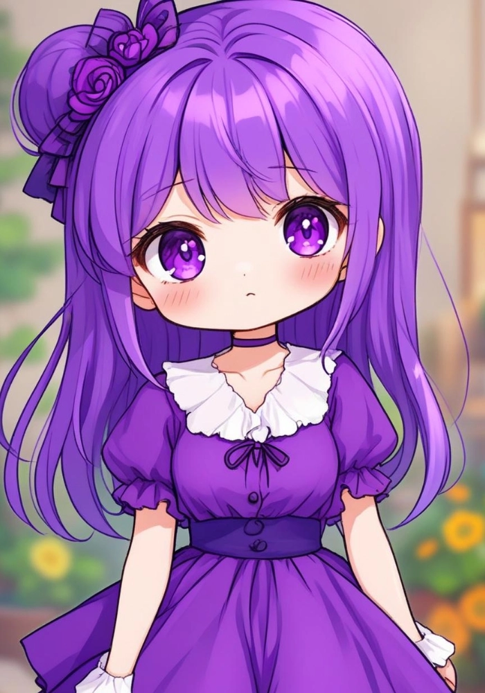 hình ảnh nữ chibi màu tím dịu dàng