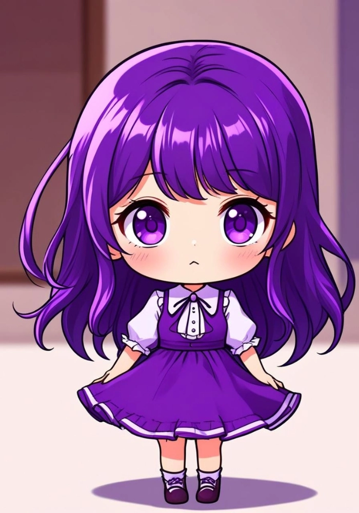 hình ảnh nữ chibi màu tím siêu cute