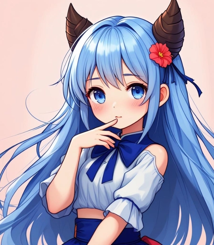 hình ảnh nữ chibi màu xanh dương dịu dàng