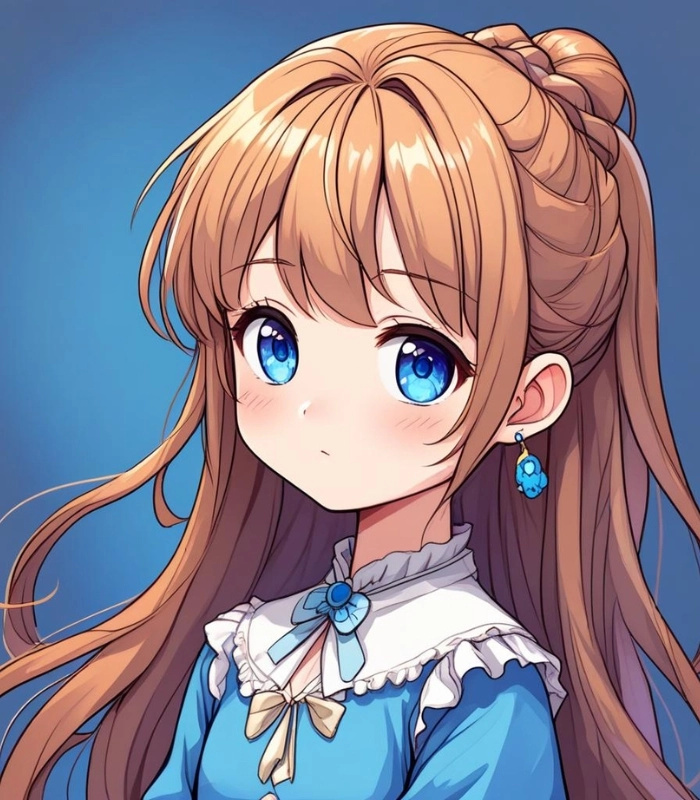 hình anime nữ cute màu xanh dương
