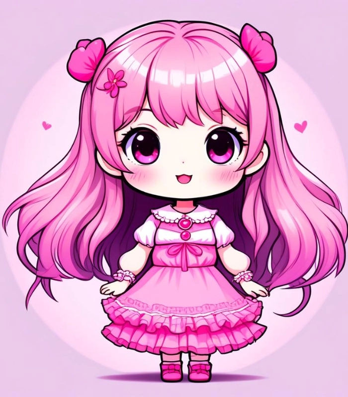 hình nền chibi màu hồng với background dễ thương