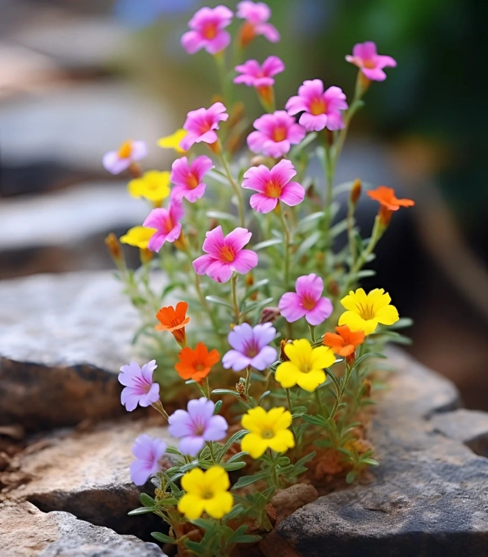 hoa mọc trên đá rực rỡ