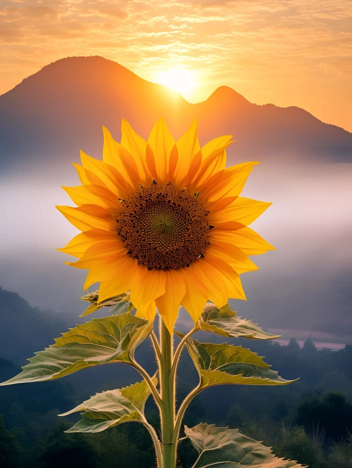 Chụp ảnh hoa hướng dương background núi đồi