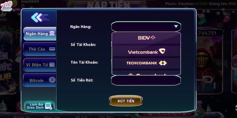 Các phương thức rút tiền được hỗ trợ tại 789Club