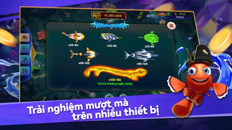 Giao diện chọn vũ khí bắn cá tại nhà cái Xocdia88.