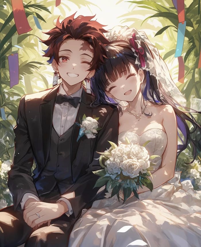 anime wedding couple soft pose