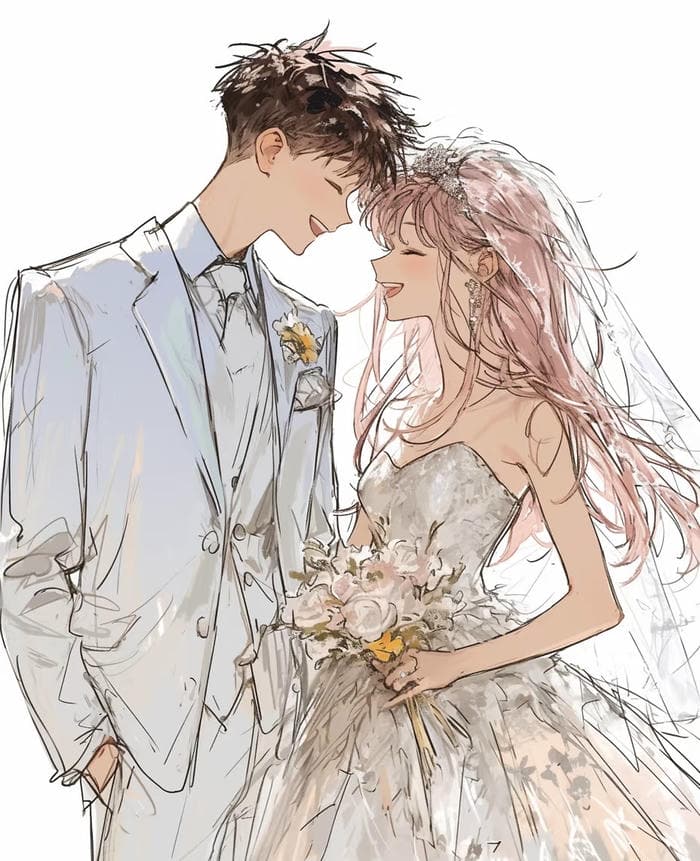 hình anime cô dâu chú rể nghệ thuật