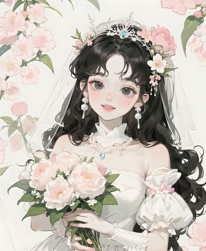 váy cưới trắng anime