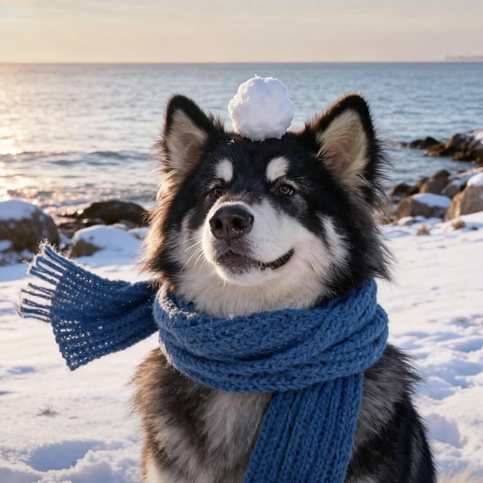 ảnh đại diện con chó chơi tuyết mùa đông