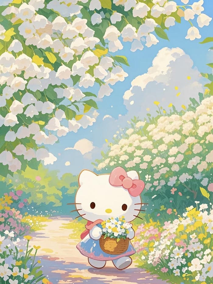ảnh đại diện hello kitty cute đứng giữa nền hoa