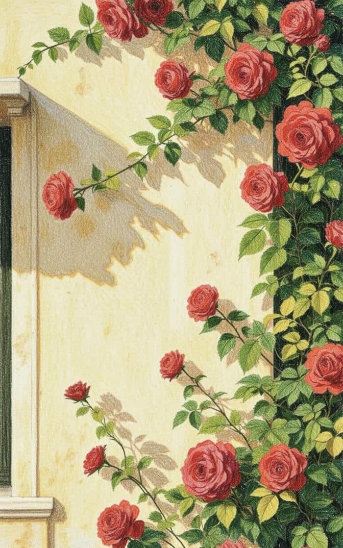 ảnh tranh vẽ hoa hồng leo tường đẹp