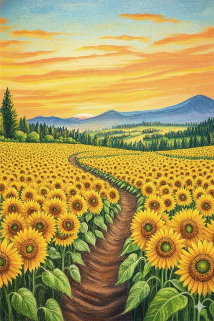 ảnh tranh vẽ hoa hướng dương và cô gái