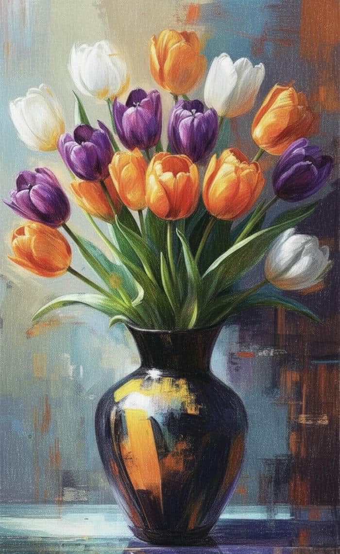 ảnh tranh vẽ hoa tulip đẹp phong cách nghệ thuật tinh tế