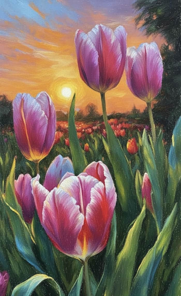 ảnh tranh vẽ hoa tulip đẹp thiên nhiên