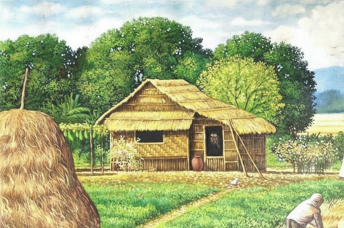 ảnh tranh vẽ quê hương mái nhà tranh