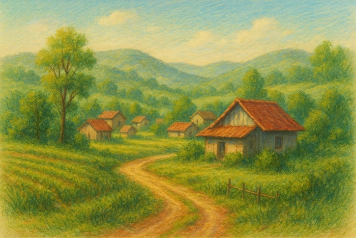 ảnh tranh vẽ quê hương màu sắc nhẹ nhàng