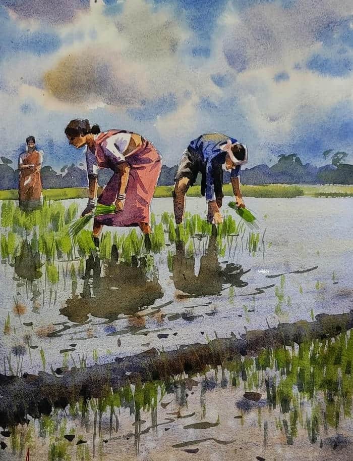 ảnh tranh vẽ quê hương mưu sinh